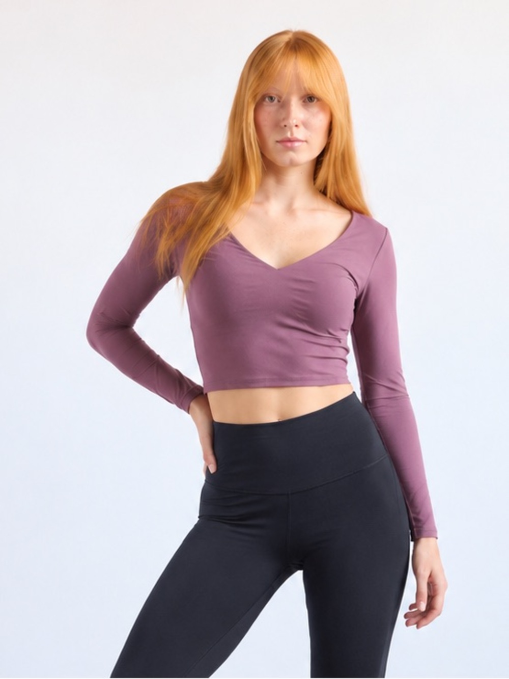 ReoRia Mauve V-Neck Long Sleeve Top